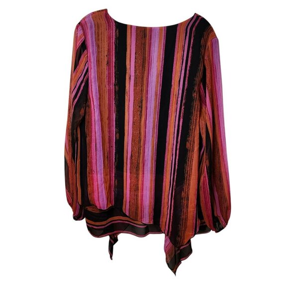 Susan Graver Blouse L Pink Striped Long Sleeve Asymmetrical Hem Preowned - Picture 3 of 7